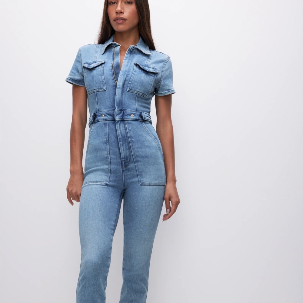 Good American Light Blue Denim Overalls